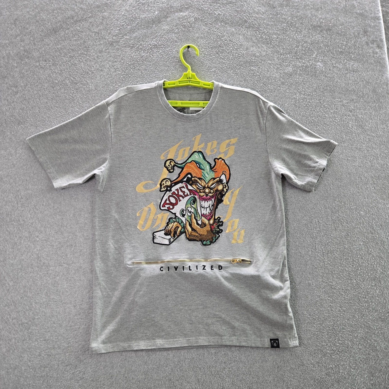 Civilized Men Shirt Large Gray Embroidered Graphic Jester Tee Jokes On You
